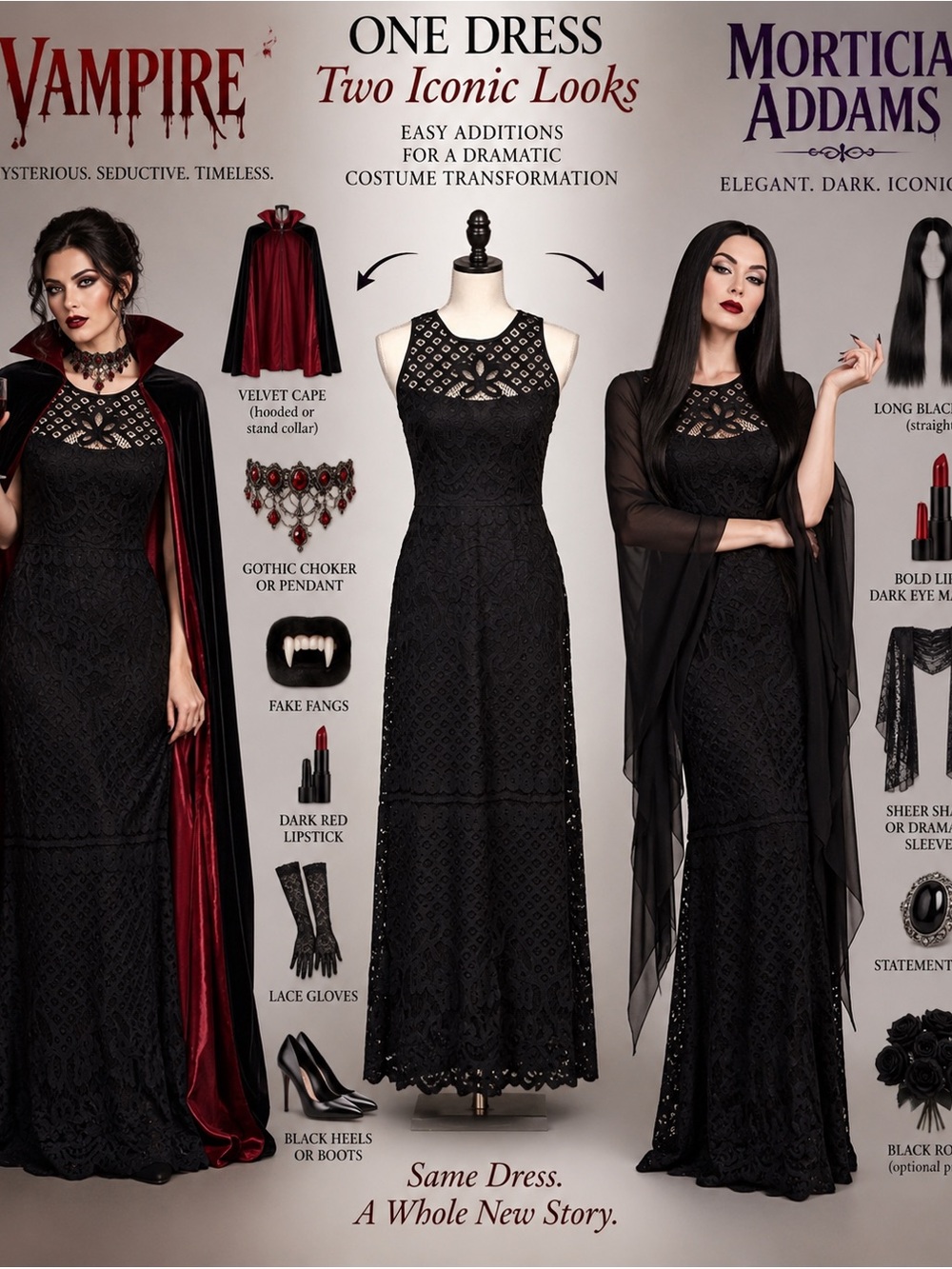 Vera Wang Black Lace Maxi Dress Sz 4 Gothic Vampire Morticia Costume